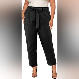 Womens Plus Size High Waist Tie Cropped Pants